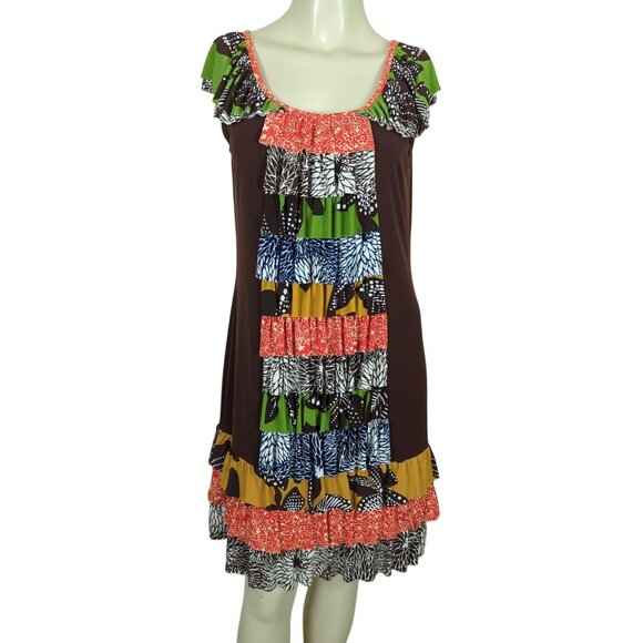 Uncle Frank Multicolor Ruffle Cap Sleeve ruffled tiered front bohemian dress M - Picture 2 of 16